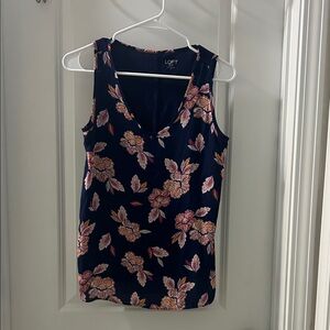 LOFT Navy and Pink Floral Tank Top
